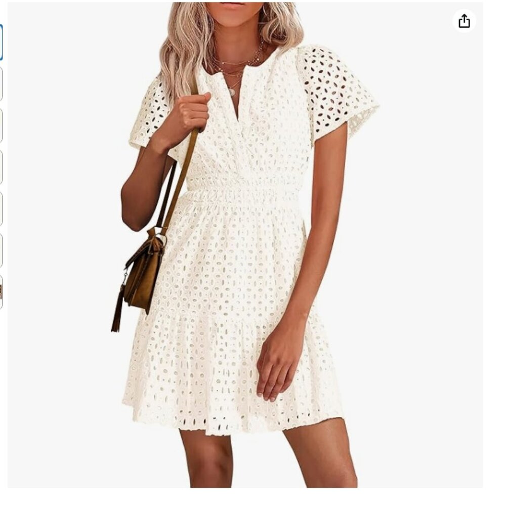 NWT Women's White Summer Short Dress V Neck Short Sleeve A Line SZ XXL